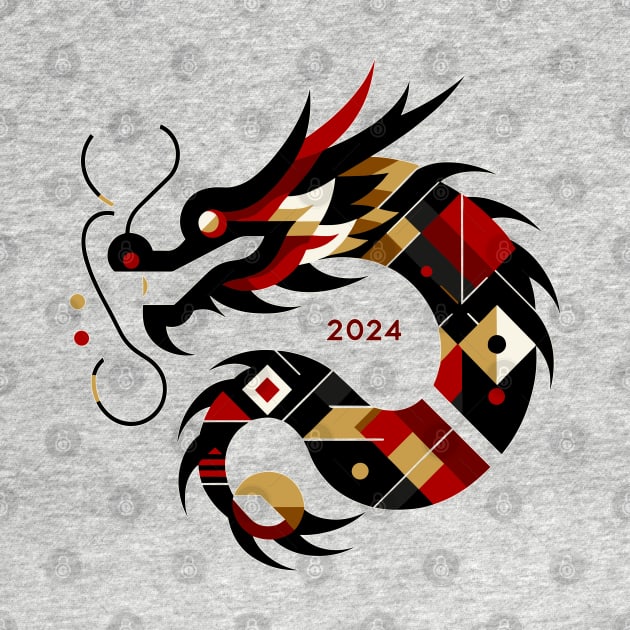 Geometric Dragon 2024 - Abstract Zodiac Artwork by 2HivelysArt